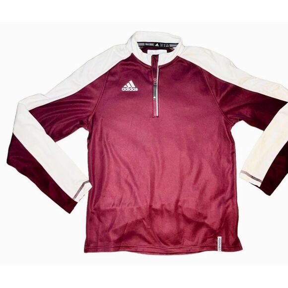 Adidas Women's Maroon White 1/4 Zip Long Sleeve Pullover Shirt Size XS - Picture 6 of 9